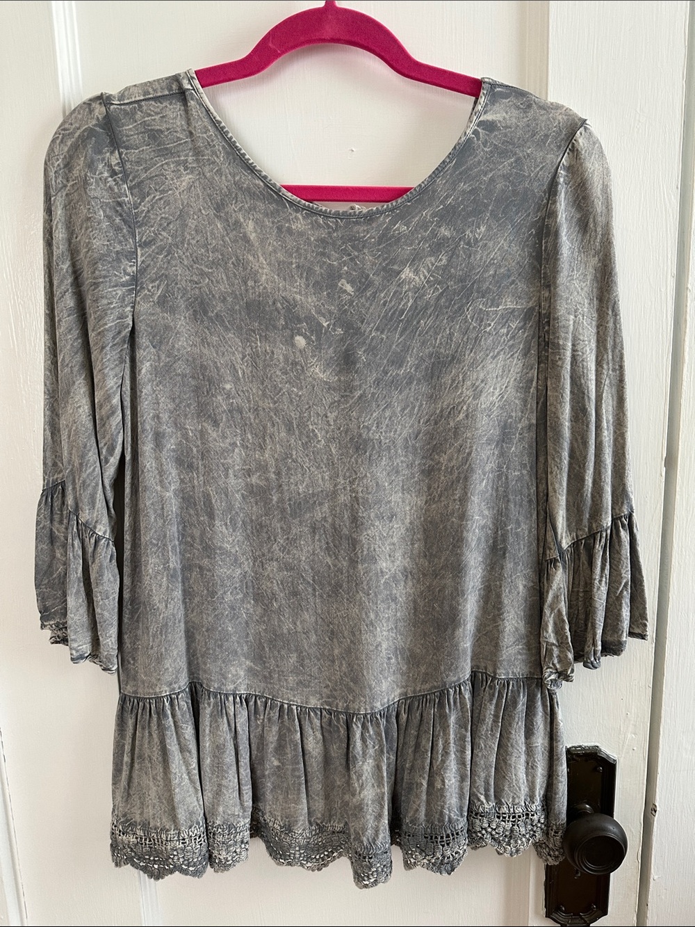 Altar'd State Washed Gray Ruffle Hem Tunic